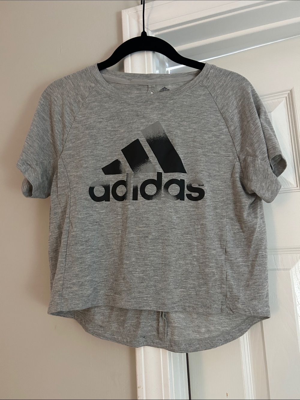 adidas Gray and Black Logo Short Sleeve Crop Top